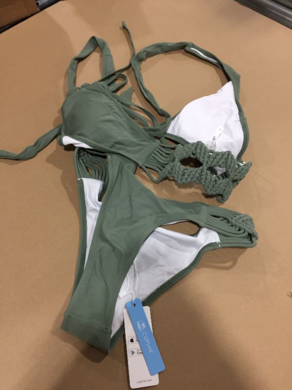 Photo 2 of CUPSHE Dusty Green Strappy Wrap Bikini, SIZE M