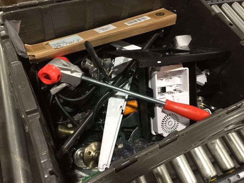 Photo 3 of BOX LOT OF ASSORTED HARDWARE AND USED TOOLS IN PLASTIC STORAGE TOTE, UNKNOWN COUNT ITEMS