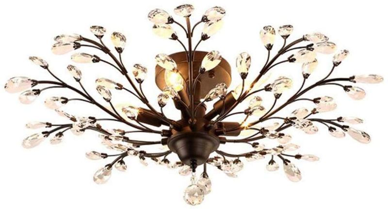 Photo 1 of E12 Lamp 30-40W 110-220V Lighting Vintage and Modern Wrought Iron French Villa Ceiling Lamp Shade for Living Room Bedroom Porch Chandelier Black,K9 Crystal Metal Branches Ceiling Lights Fixtures
