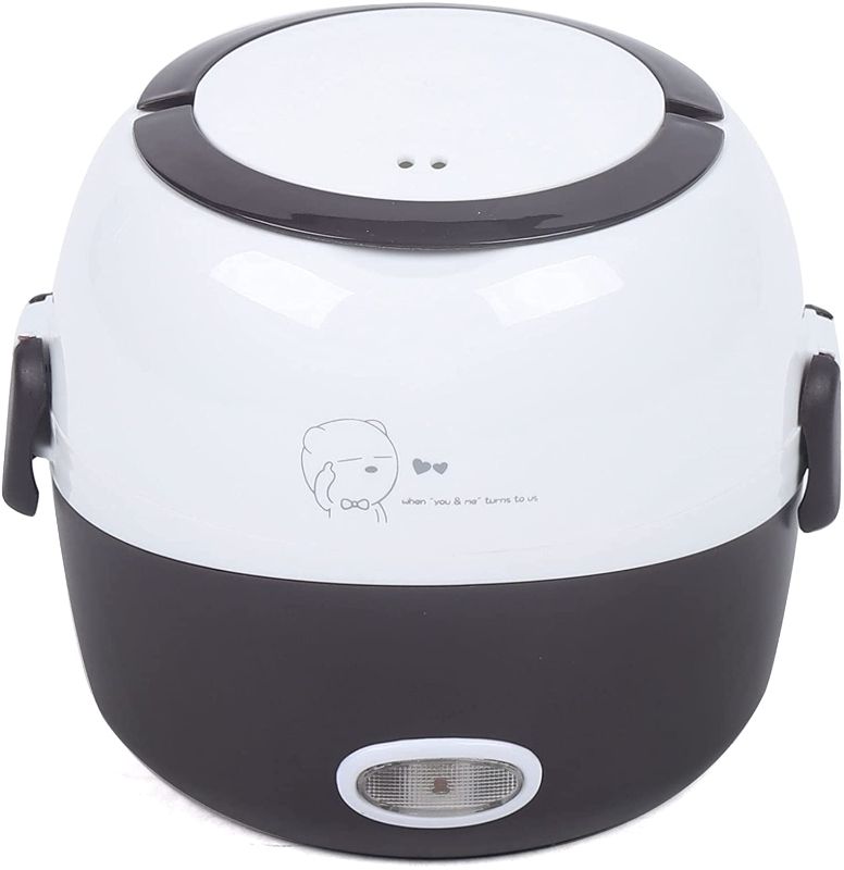 Photo 1 of 110V Single Layer Rice Cooker, Stainless Steel Portable Lunch Box, Heat Preserving Container, Convenient for Food Cooking, Auto Power-off Protection, Office and Home Steamer, 200W
