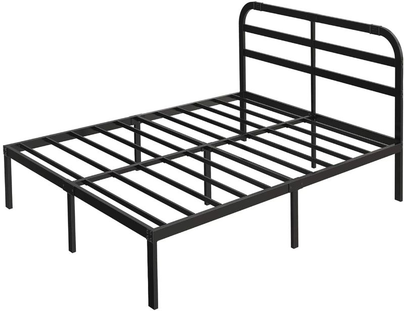 Photo 1 of 14 Inch Metal Platform Bed Frame with Headboard/Easy Assembly Mattress Foundation/Heavy Duty Steel Slat/Anti-Slip/Noise Free/Box Spring Replacement, King
