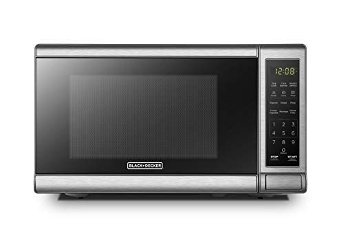 Photo 1 of BLACK+DECKER EM720CB7 Digital Microwave Oven with Turntable Push-Button Door, Child Safety Lock, 700W, Stainless Steel, 0.7 Cu.ft