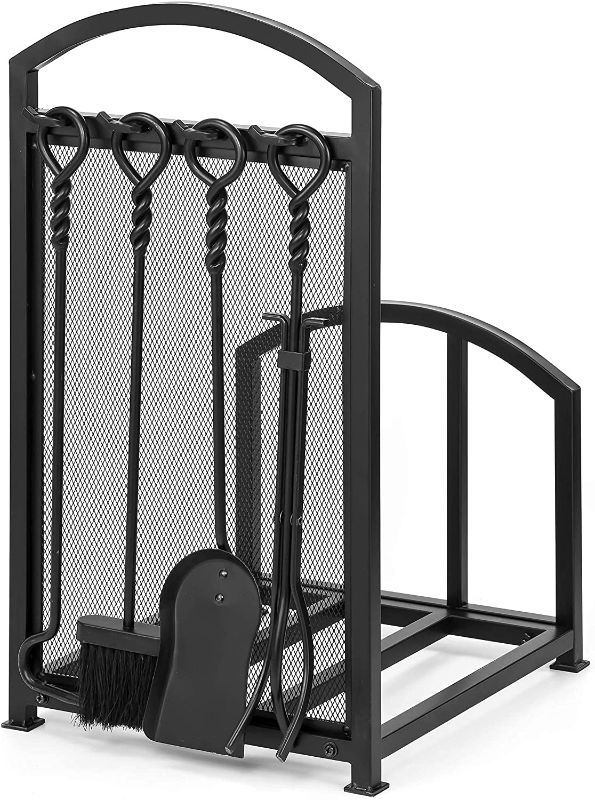 Photo 1 of Amagabeli 30.7in Tall Firewood Rack with 4 Fireplace Tools Indoor Outdoor Firewood Holders Wood Holder Rack Lumber Storage Stacking Heavy Duty Wrought Iron Log Bin Holder Large Tool Set Accessories
