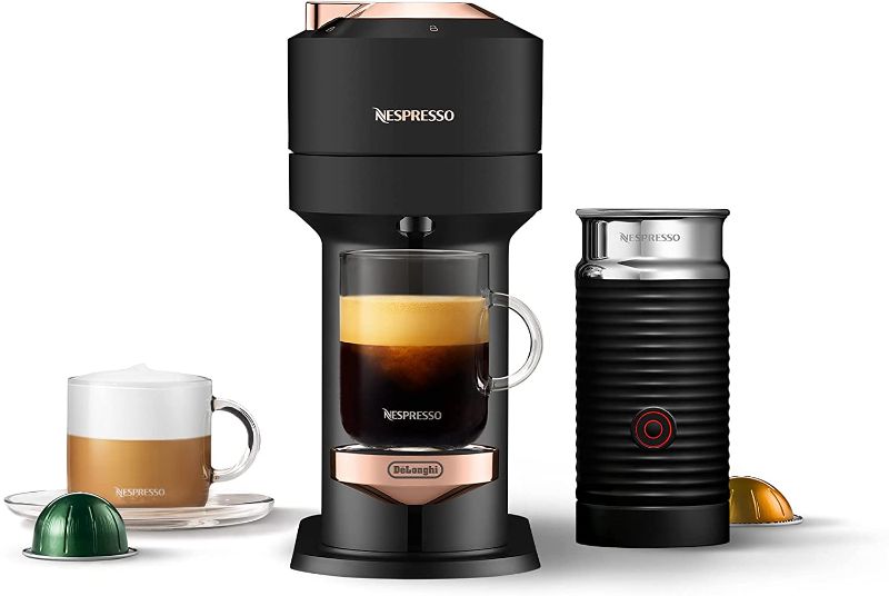 Photo 1 of Nespresso Vertuo Next Coffee and Espresso Maker by De'Longhi, Deluxe Matte Black Rose Gold with Aeroccino Milk Frother
