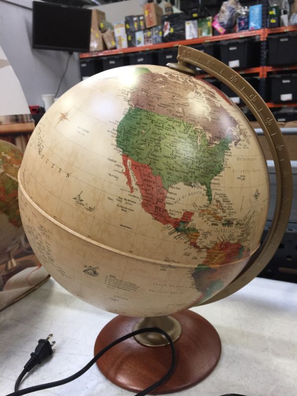 Photo 3 of Waypoint Geographic Light Up Globe - Journey 12" Illuminated Antique Ocean Style World Globe with Wood Stand for Desk, Office, Home Decor - 1000s of Up to Date Places and Points of Interest