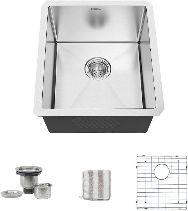 Photo 1 of Bar Sink, TORVA 13 x 15 Inch Undermount Kitchen Sink, 16 Gauge Stainless Steel Bar or Prep Sinks Single Bowl
