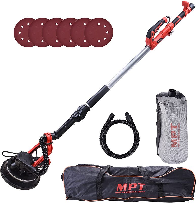 Photo 1 of MPT Drywall Power Sander, 6 Variable Speed 7.4A 880W Electric Wall Sander with Vacuum Attachment, 6 Pcs Sanding discs, LED Light, Long Dust Hose, Extendable Handle, Carrying Bag
