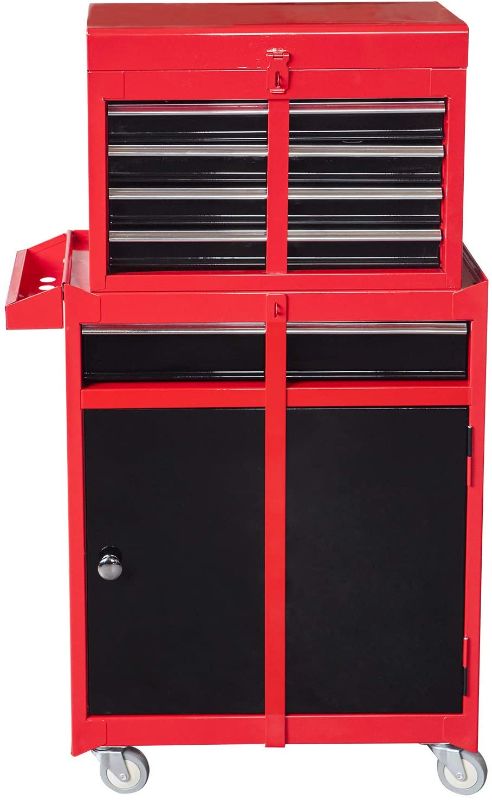 Photo 1 of BIG RED ATBT1204R-RB Torin Rolling Garage Workshop Tool Organizer: Detachable 4 Drawer Tool Chest with Large Storage Cabinet and Adjustable Shelf, Red/Black
