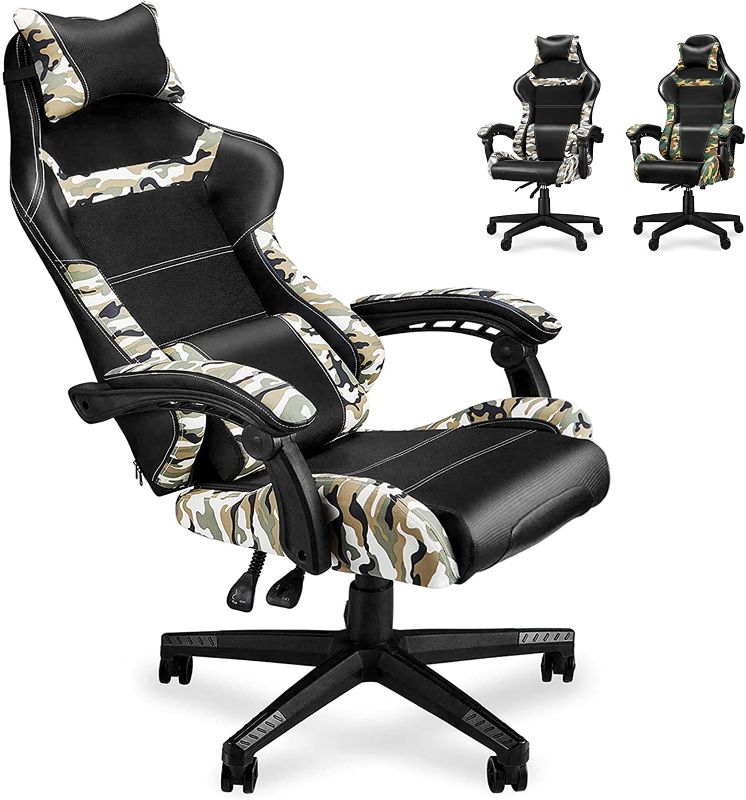 Photo 1 of Huracan PC Game Chair Camo Camouflage Computer Gaming Chair Office Video Game Chairs with High Back Ergonomic Armrest Comfortable PU Leather Headrest and Lumbar Support Swivel for Adults/Teens/Kids
