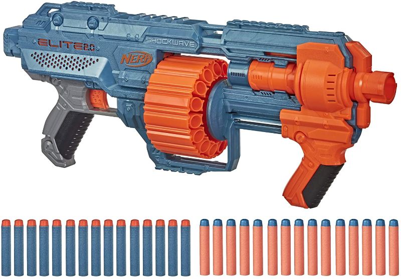 Photo 1 of NERF Elite 2.0 Shockwave RD-15 Blaster, 30 Darts, 15-Dart Rotating Drum, Pump-Action, Built-in Customizing Capabilities
