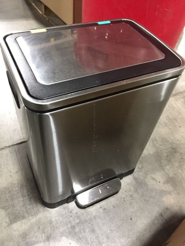 Photo 3 of Amazon Basics 30L Dual Bin Soft-Close Trash can with Foot Pedal - 2 x 15 Liter Bins, Stainless Steel