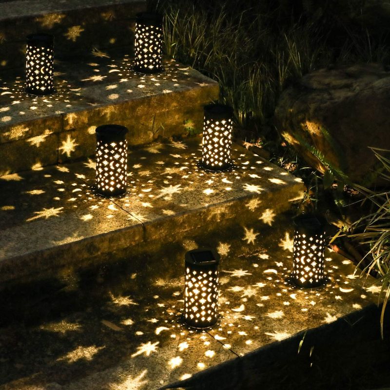 Photo 1 of 24 Pack Solar Lights Outdoor Garden, LED Solar Pathway Landscape Lights Waterproof, Outside Decorative Star Moon Hanging Lanterns Solar Powered for Patio Lawn Yard Path Walkway Sidewalk Christmas