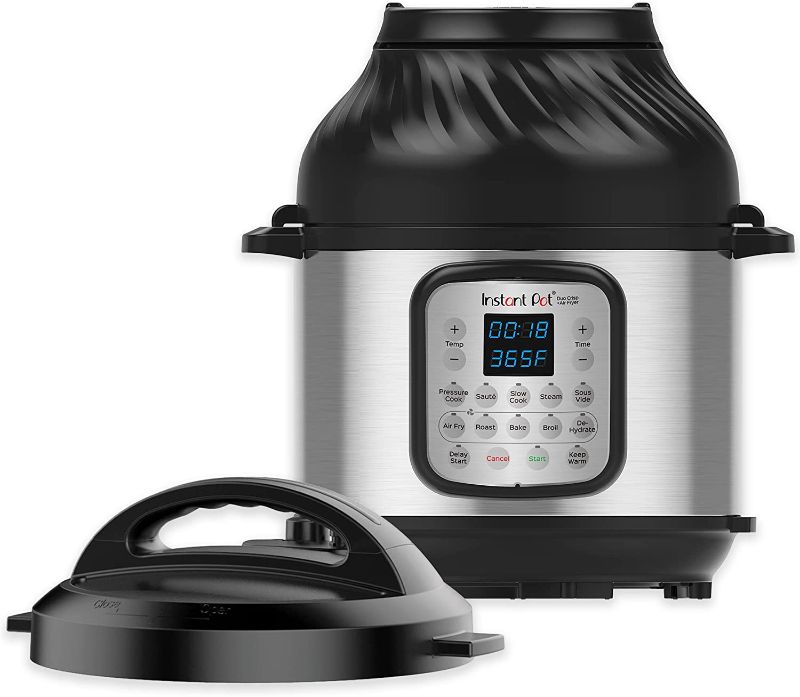 Photo 1 of Instant Pot Duo Crisp 11-in-1 Electric Pressure Cooker with Air Fryer Lid, 8 Quart Stainless Steel/Black, Air Fry, Roast, Bake, Dehydrate, Slow Cook, Rice Cooker, Steamer, Sauté