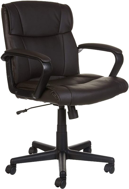 Photo 1 of Amazon Basics Padded Office Desk Chair with Armrests, Adjustable Height/Tilt, 360-Degree Swivel, 275Lb Capacity - Dark Brown