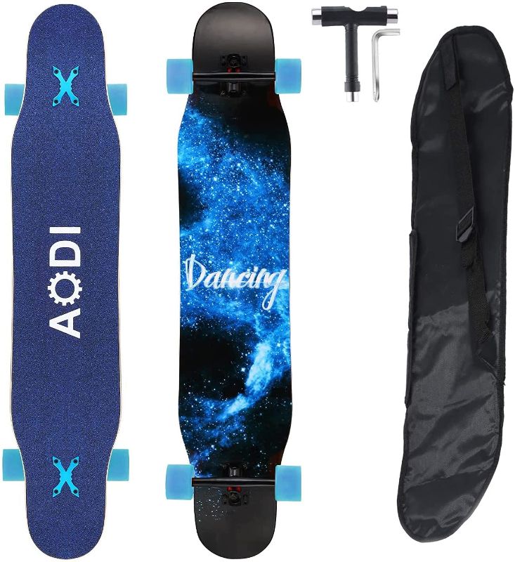 Photo 1 of AODI 46 Inch Freeride Longboard Skateboard - Complete Cruiser Skateboards Canadian Maple Double Kick Concave Dance Board with LED Wheels for Cruising, Carving, Downhills
