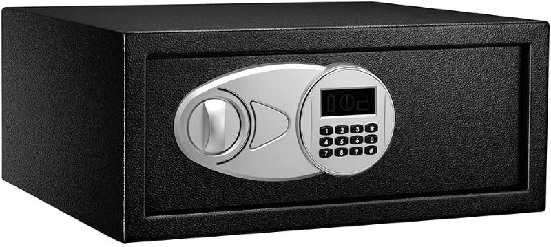 Photo 1 of Amazon Basics Steel Security Safe with Programmable Electronic Keypad - Secure Cash, Jewelry, ID Documents - 0.7 Cubic Feet, 16.93 x 14.57 x 7.09 Inches