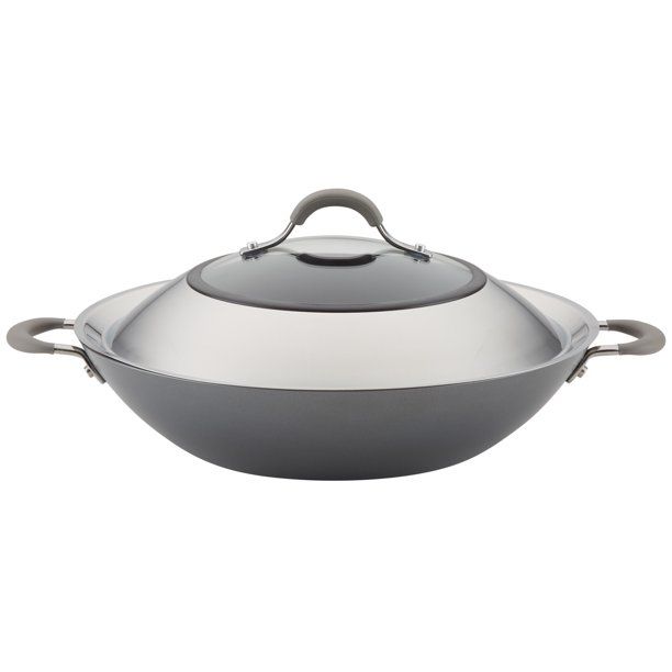 Photo 1 of Circulon 14" Elementum Hard-Anodized Nonstick Covered Wok with Side Handles, Oyster Gray