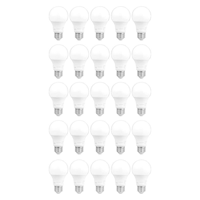Photo 1 of AmazonCommercial 40 Watt Equivalent, 25000 Hours, Dimmable, 450 Lumens, Energy Star and CEC (California) Compliant, A19 LED Light Bulb - Pack of 25, Daylight
