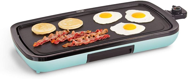 Photo 1 of Dash Everyday Nonstick Electric Griddle for Pancakes, Burgers, Quesadillas, Eggs & other on the go Breakfast, Lunch & Snacks with Drip Tray + Included Recipe Book, 20in, 1500-Watt - Aqua