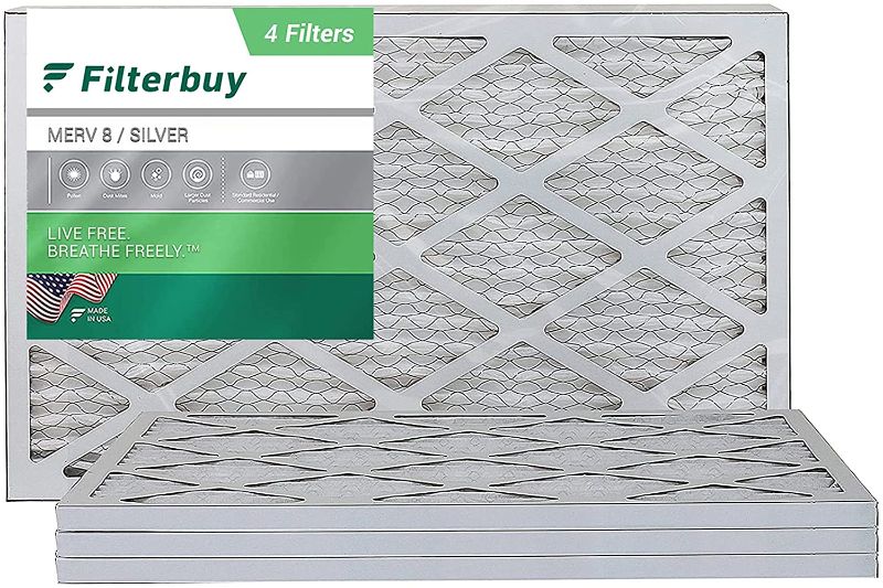 Photo 1 of Filterbuy 12x20x1 Air Filter MERV 8, Pleated HVAC AC Furnace Filters (4-Pack, Silver)
