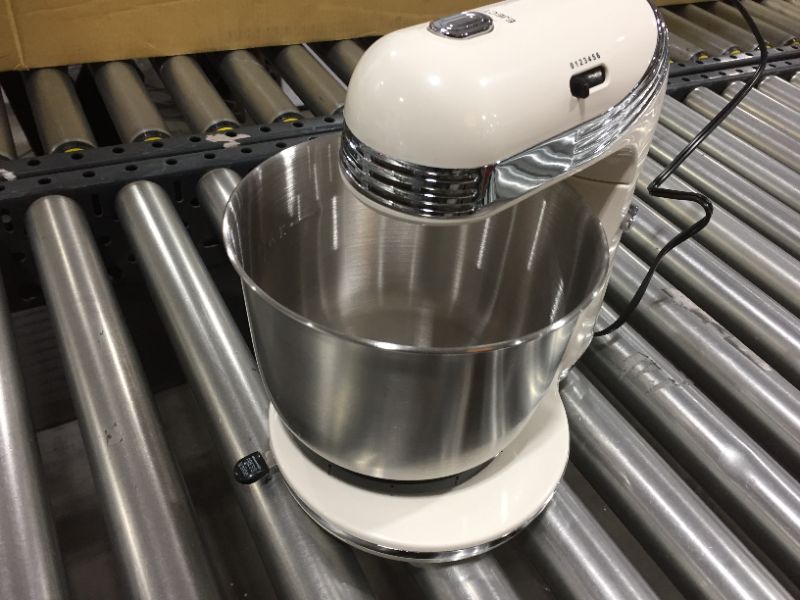 Photo 3 of Dash Stand Mixer (Electric Mixer for Everyday Use): 6 Speed Stand Mixer with 3 qt Stainless Steel Mixing Bowl, Dough Hooks & Mixer Beaters for Frosting, Meringues & More - White
