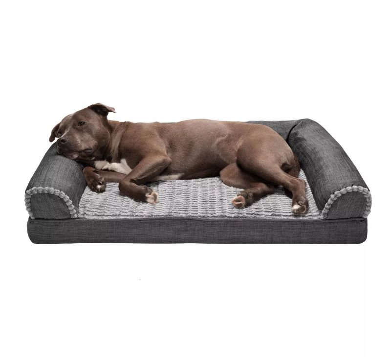 Photo 1 of FurHaven Luxe Fur & Performance Linen Orthopedic Sofa Dog Bed
