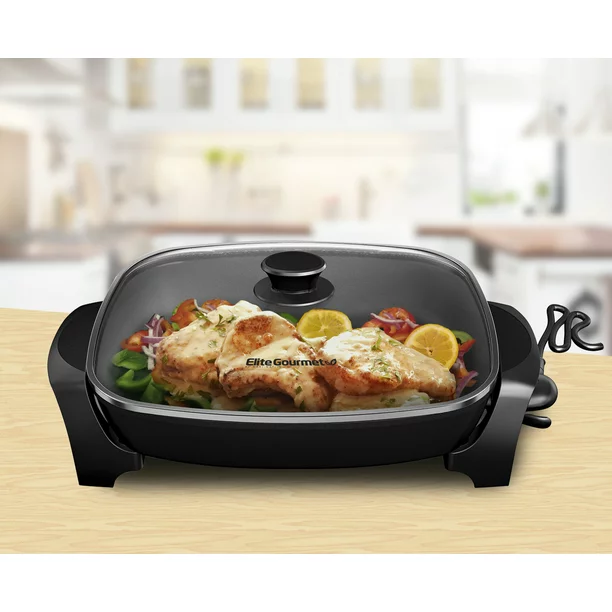 Photo 1 of Elite Platinum EG-6203 10.5-Quart Jumbo Electric Skillet with Easy-Pour Spout, Black
