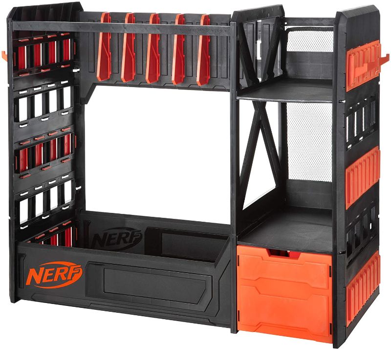 Photo 1 of NERF Elite Blaster Rack - Storage for up to Six Blasters, Including Shelving and Drawers Accessories, Orange and Black