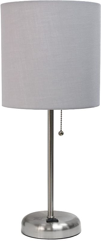 Photo 1 of Limelights LT2024-GRY Stick Charging Outlet Table Lamp, 19.29, Brushed Steel Base/Gray Shade
