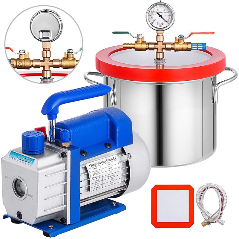 Photo 1 of 1.5 Gallon Vacuum Degassing Chamber Kit Stainless Steel Degassing Chamber 5.7L Vacuum Chamber Kit with 3 CFM 1/4 HP Vacuum Pump HVAC(3CFM Vacuum Pump + 1.5 Gallon Vacuum Chamber)