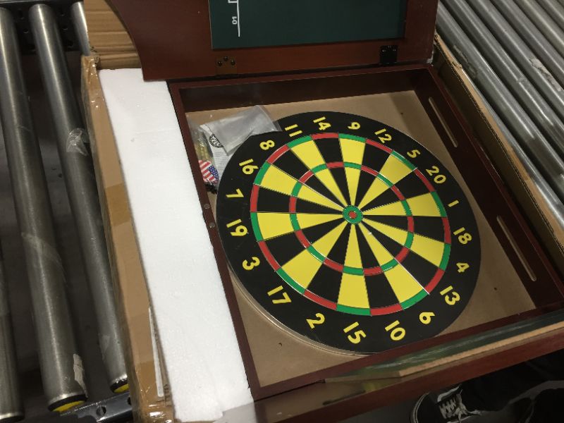 Photo 2 of Trademark Games Dartboard Cabinet Set - Realistic Walnut Finish