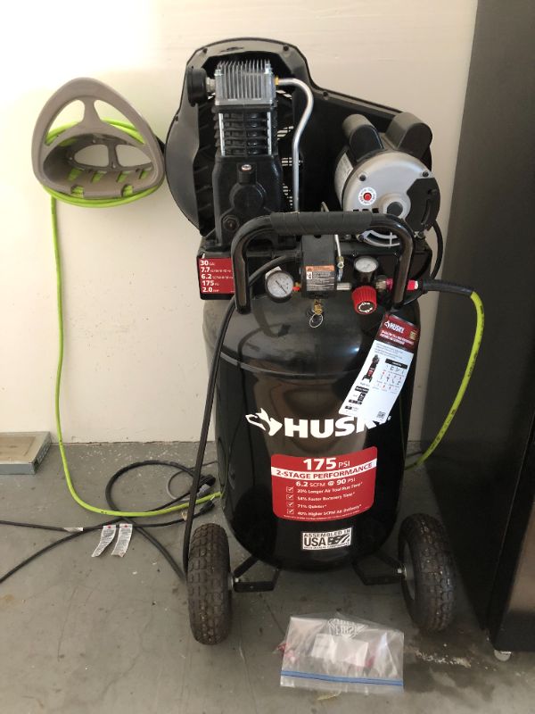 Photo 1 of 30 Gal. 175 PSI Oil Lubed Belt Drive Portable Vertical Electric Air Compressor 