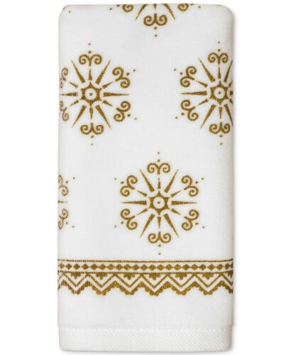 Photo 1 of DENA HOME SET OF TWO GOLD DECORATIVE FINGERTIP COTTON HAND PAINTED TOWELS