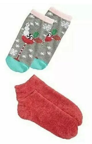 Photo 1 of NWT HUE 2-pack Footsie Socks Gift Box Snowman Cocktail Christmas Holiday