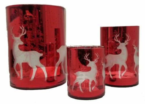 Photo 2 of KIRKLAND Festive Red Glass with Deer Candle Holders 3 Pack
Up the ambience in any arrangement with this 3 Glass Candle Holders Set
Small Candle Holder: 4.9? Height x 3.9? Diameter
Medium Candle Holder: 7? Height x 4.7? Diameter
Large Candle Holder: 9.4? H