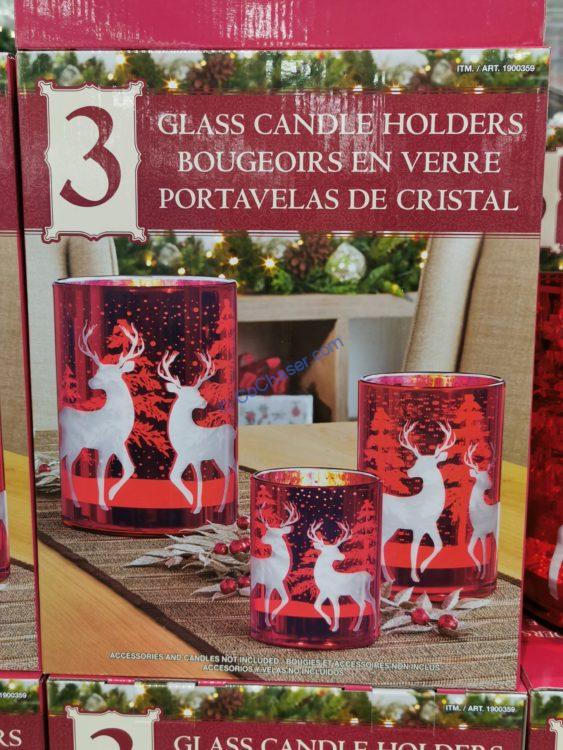 Photo 1 of KIRKLAND Festive Red Glass with Deer Candle Holders 3 Pack
Up the ambience in any arrangement with this 3 Glass Candle Holders Set
Small Candle Holder: 4.9? Height x 3.9? Diameter
Medium Candle Holder: 7? Height x 4.7? Diameter
Large Candle Holder: 9.4? H