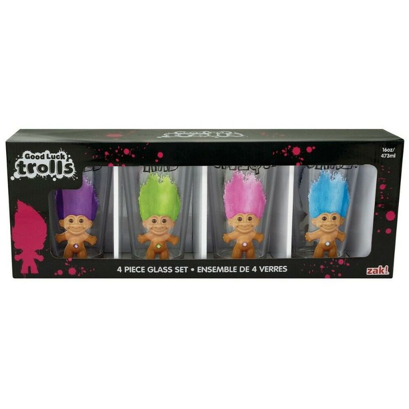 Photo 1 of Good Luck Trolls 4 Piece Glass Set 16 oz Collectible Tumbler Drinking Glasses
This set includes four 16-ounce glass tumblers featuring the classic Good Luck Trolls. 