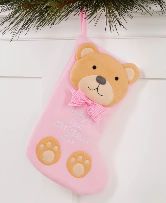 Photo 1 of Holiday Lane Baby's First Christmas 2019 Pink Teddy Bear Stocking 14" H