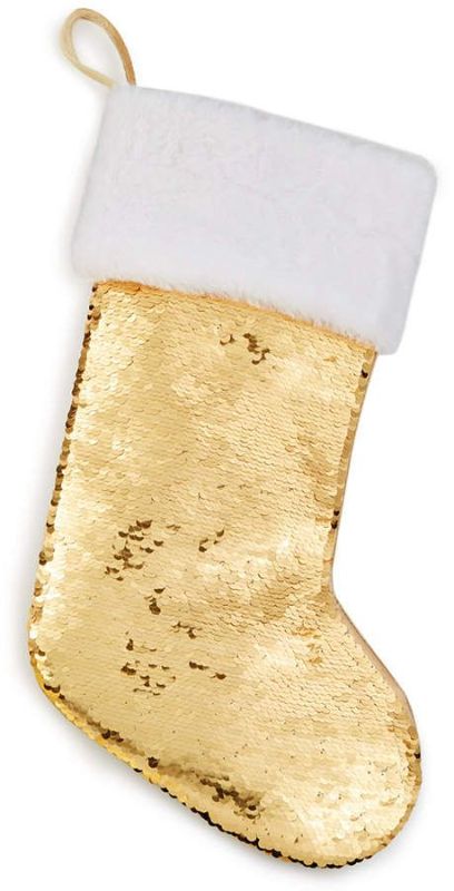 Photo 1 of Holiday Lane Gold and White Sequin Reindeer Stocking