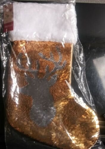 Photo 2 of Holiday Lane Gold and White Sequin Reindeer Stocking