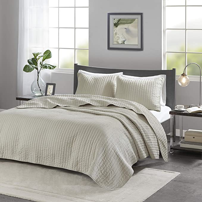 Photo 4 of Twin/Twin XL Madison Park Keaton Quilt Set-Casual Channel Stitching Design All Season, 1 Lightweight Coverlet Bedspread Bedding, 1 Sham, Twin/Twin XL(68"x90"), Stripe Cream, 2 Piece