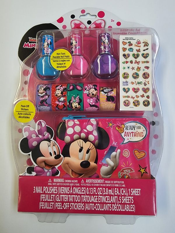 Photo 1 of DISNEY MINNIE MOUSE 3 NAIL POLISHES COSMETIC SET
NAIL POLISH AND PEEL-OFF STICKERS