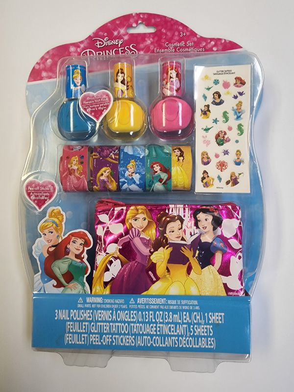 Photo 1 of DISNEY PRINCESS 3 NAIL POLISHES COSMETIC SET
NAIL POLISH AND PEEL-OFF STICKERS
