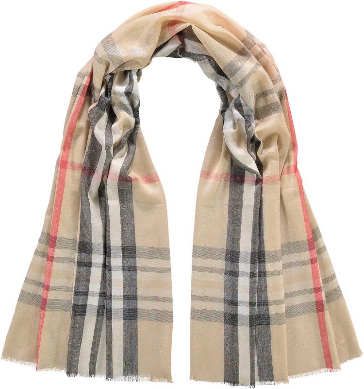 Photo 1 of V. Fraas Lightweight Shimmer Plaid Wrap Scarf