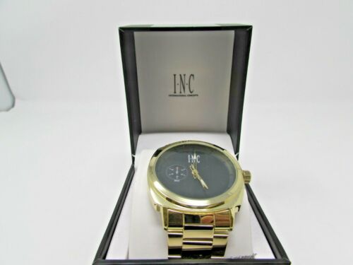 Photo 2 of I.N.C. Men's Black & Gold Tone Clean Cushion Link Bracelet 44mm Wrist Watch