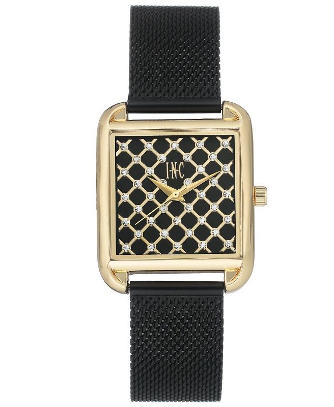 Photo 1 of I.N.C. Watch by Macy's Women's Gold Tone Black Stainless Steel Mesh Bracelet Watch 30x37mm NEW
