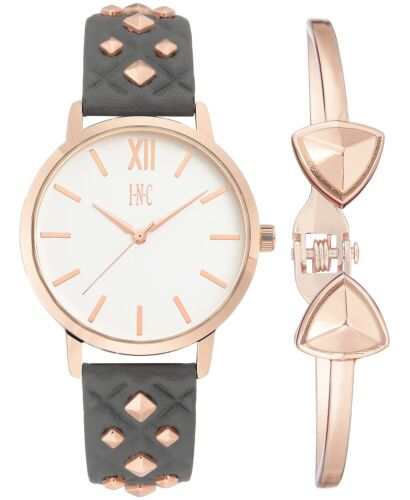 Photo 1 of I.N.C. Women's Rose Gold Embossed Faux Leather Strap Studs 38mm Watch + Bracelet