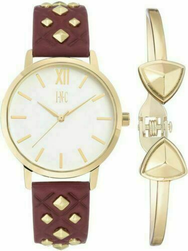 Photo 1 of INC Women's Faux Leather Gold Metal Strap 38mm Watch+ Bracelet Gift Set Box NEW