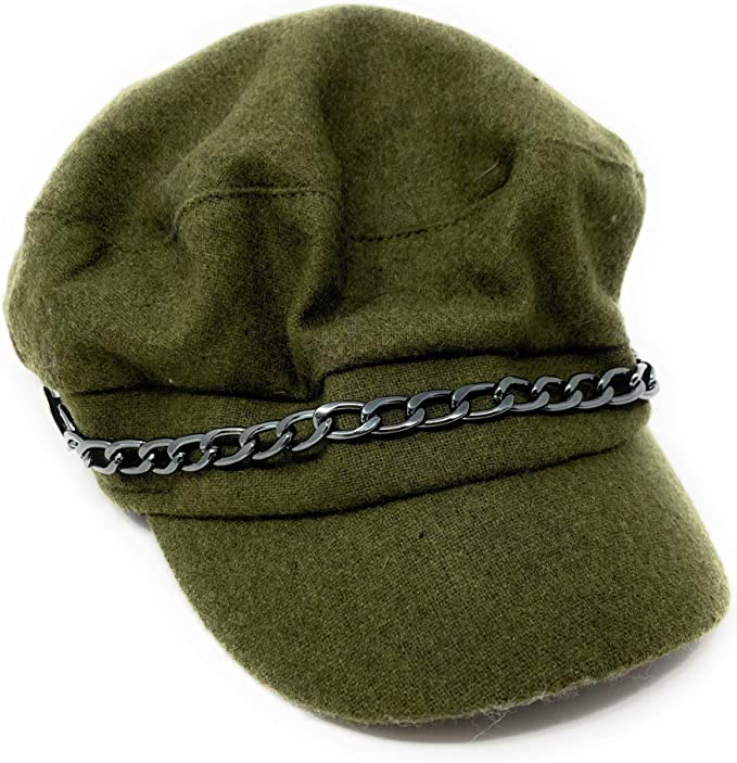 Photo 1 of INC Women's Olive Wool Chain Detail with Brim Newsboy Cap Hat One Size
