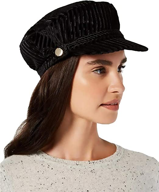 Photo 1 of Inc Women's Striped Velvet Newsboy Cap Black One Size